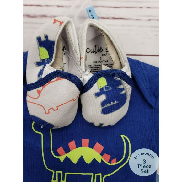 Cutie Pie 0-3 months Roar-Some Dinosaur boys 3 piece outfit bundle shoes pants - Picture 3 of 6